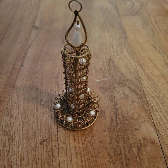Vintage Gold Wire Candlestick Ornaments With Pearls - Picture 2 of 5